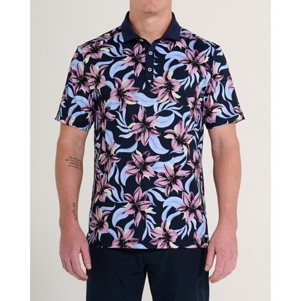 Men's Bad Birdie Violet Polo Large Blue Floral